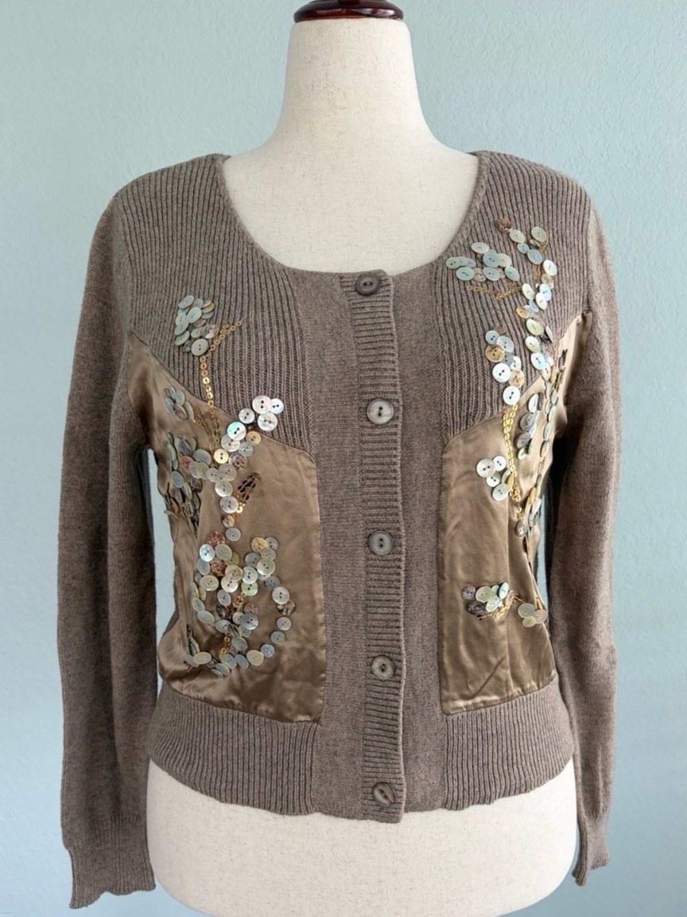 Sundance Embellished Taupe Cardigan Sweater